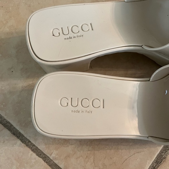 Rubber Gucci Logo Womens Platform 20/60mm Slide Sandals Mystic White - Picture 3 of 5